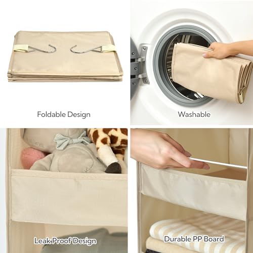 GRANNY SAYS 3 Shelf Hanging Closet Organizers and Storage, Collapsible Closet Storage Organizer with 2 Metal Hooks, Leak-Proof Hanging Shelves for Wardrobe, RV Camper, Locker, 2 Pack, Khaki - color: 3-shelf Khaki, size: 2-Pack
