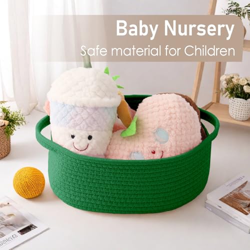 JMvicyroam Woven Basket,Small Rope Storage Bin with Handles & Ribbon Bag, Organizer for Shelves Closets,Gift Basket Empty for Birthday,Books,Dog Toys, Green - color: Green, size: 1 Pack