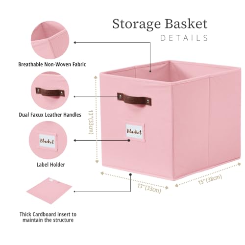 DECOMOMO Storage Baskets, 13x15x13 Storage Cube Bins with Labels for Organizing Shelves Kallax (Kallax / 4pcs, Pink) - color: Pink, size: Kallax 13" x 15" / 4pcs