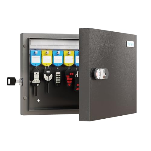 WeHere 16 Key Lock Box - Wall Mounted Key Cabinet with 3-Digit Combination Lock & Backup Key, Key Organizer Lockbox for Home, Office, Rental, Property Management, Includes Key Tags - size: 16 keys(basic)