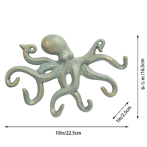 Octopus Iron Wall Hooks for Hanging, Rustic Decorative Hooks/Key Holder/Coat Hooks/Towel Hooks with 6 arms - Gold Green - color: Gold-Green