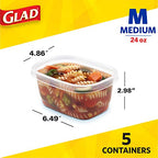 Glad GladWare Medium Rectangle Food Storage Containers with Lids, BPA Free Plastic for Soups Salads and Meal Prep, Airtight Leak Resistant, Microwave Dishwasher Freezer Safe, 24 Oz, 5 Count - size: 5 Count (Pack of 1), style: Rectangle
