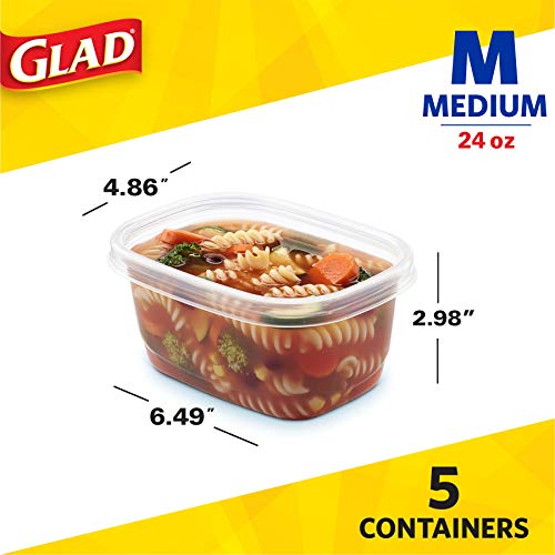 Glad GladWare Medium Rectangle Food Storage Containers with Lids, BPA Free Plastic for Soups Salads and Meal Prep, Airtight Leak Resistant, Microwave Dishwasher Freezer Safe, 24 Oz, 5 Count - 6 Pack - size: 24 oz - 30 Count, style: Rectangle