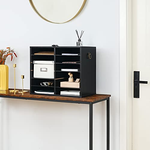 HOOBRO Literature Organizers, 12 Compartments Office Mailbox with Adjustable Shelves, Wood Countertop Literature Sorter for Office, Home, Classroom, Mailrooms Organization Black BK12WF01 - color: Black, size: 18.9"L