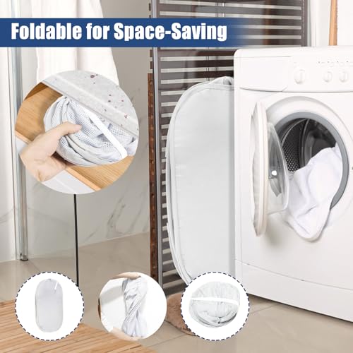 Collapsible Laundry Baskets, Upgrade Pop Up Laundry Hamper with Convenient Bags, Foldable Laundry Basket Mesh Light Weight, Easy to Carry Clothes Hampers for Laundry, Dorm, Toys, Travel White - color: White