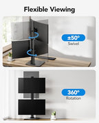 HUANUO Dual Monitor Stand for 13 to 34 Inch, Max Load 44 lbs, Vertical Monitor Mount, Freestanding Monitor Riser with Swivel, Tilt, Rotation, 13 Height Settings, Max VESA 100x100
