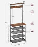 VASAGLE Hall Tree with Shoe Bench, Coat Rack Shoe Bench, 5-Tier Shoe Rack Different Heights, 5 Dual Hooks, Top Shelf, Entryway Organizer, Hallway Bedroom Dorm, Rustic Brown and Black UHSR412B01 - size: 26.8”W