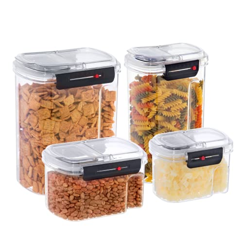 Oggi Easi Grip Moisture Proof Storage Containers, Set of 4, Ultra Clear BPA-Free Sealable Canisters, Pouring Lids, Date Reminder, Ideal Pantry Storage (23, 57, 60, 128 oz / 0.68, 1.7, 1.8, 3.8 lt) - size: Set of 4 (23, 57, 60, 128 fl oz)