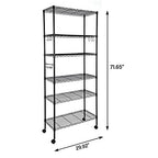 YSSOA Heavy Duty 6-Shelf Shelving with Wheels, with Hanging Hooks, Wire Shelving, Adjustable Storage Units, 29'' D x 14'' W x 70'' H, 6 Tier, Black - size: 6-Tier, 70 inch Taller