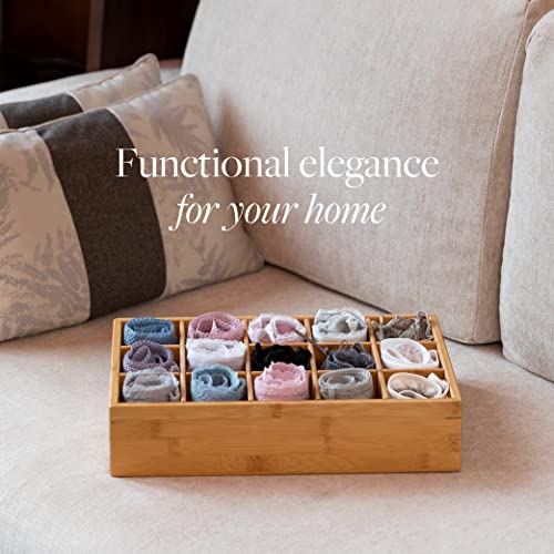GOBAM Bamboo Closet Drawer Divider - Storage Organizer with 15 Compartments, Drawer Organizer, Storage Box for Belts, Ties, Bras, Briefs, Socks & Jewelry - Natural - color: Natural