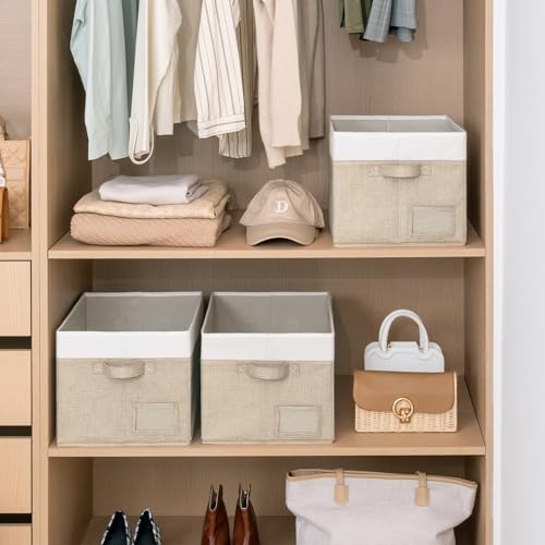 GRANNY SAYS Closet Storage Baskets for Shelves, Large Fabric Storage Bins, Collapsible Clothing Storage and Organization, Decorative Storage Bins, Khaki&Ivory, Large, 3-Pack - color: White&Kahki, size: Large