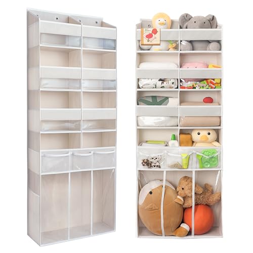 Extra Large Over The Door Organizer with Clear Pockets - 8 Compartments & XL Bottom Storage, Heavy-Duty Hanging Organizer for Bathroom, Bedroom, Closet (57 Inch Height). - color: Beige