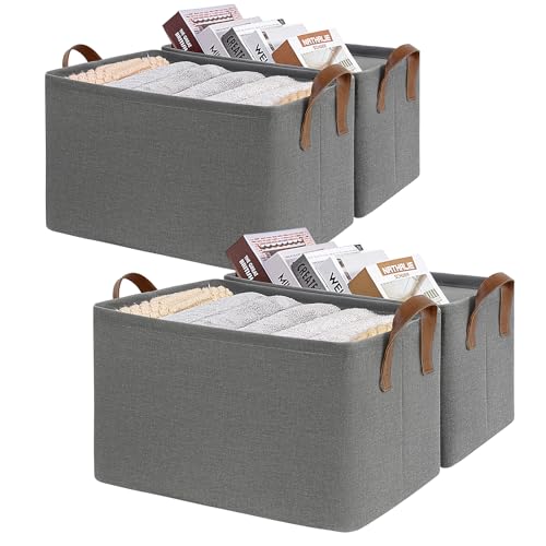 CHICVITA Storage Baskets for Shelves, Large Fabric Storage Bins with Metal Frame, Closet Organizer Bins for Living Room Bedroom, 16 ¾" L x 11" W x 9 ¾" H, Gray, 4-Pack - color: Grey 4-Pack, size: 16 ¾" L x 11" W x 9 ¾" H