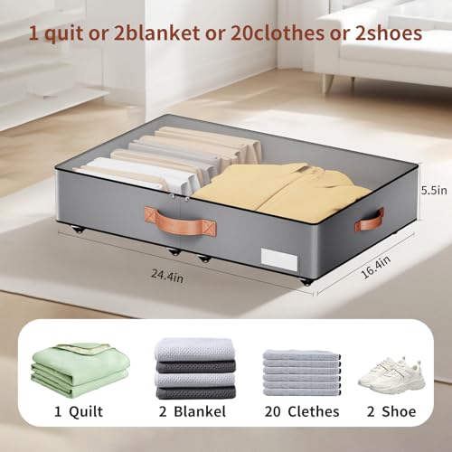 Under bed Storage With Wheels,Low profile 5.5 inches Height Storage Bins,Rolling Under bed Shoe Storage Containers,Under bed Storage Drawers for clothes & blankets - color: grey, size: 5.5inch height