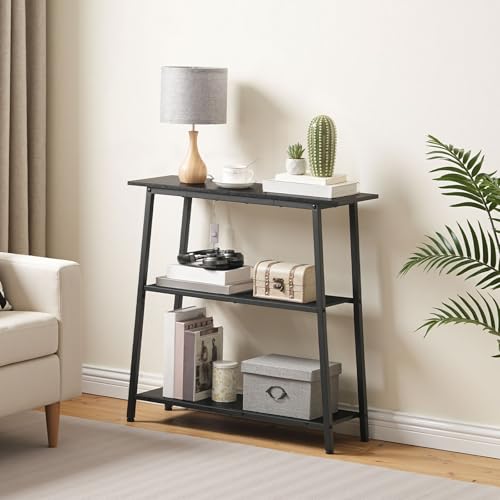 HOOBRO 30" Narrow Console Table, 3-Tier Small Entryway Table with Storage Shelves, Behind Couch Sofa Table, Hallway Table for Entryway, Foyer, Hallway, Living Room, Black BB62XG01 - color: Black