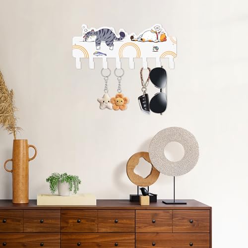 JEWLOVE Cute Key Holder for Wall - Cat Key Holder Wall Mount, Decor for Home Storage, Adorable Cat Art Design in White for Entryway, Bedroom, Pet Area - color: White