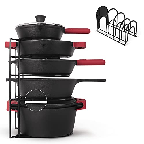 Cuisinel Pan Organizer - Silicone-Coated Non-Slip 15" Heavy Duty Skillet Rack - Kitchen Counter/Cabinet Organization Storage - Cookie Sheet, Cutting Board, Cast Iron Cookware, Pots, Lid Stand/Holder - color: Black, size: 15" Premium Silicone