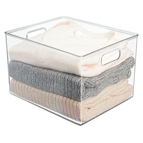 mDesign Large Plastic Storage Organizer Container Bin, Closet Organization for Hallway, Bedroom, Linen, Coat, and Entryway - Holds Clothing, Blankets, and Accessories, Ligne Collection, 2 Pack, Clear - size: 12 x 10 x 8 (Pack of 2)