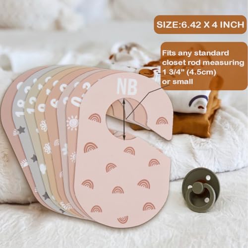 Baby Closet Divider, Baby Wardrobe Organizer, Double-Sided Minimalist Cute Design, Nursery Decor Clothes Hanger Dividers for Sorting 8 Sizes from Newborn to 12+ Months - color: Beige