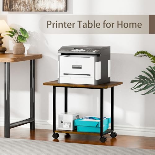 MARTY 22"x15.75" Large Under Desk Printer Stand with Storage Shelf 2-Tier Rolling Printer Cart with Wheels Printer Table for Home Office Heavy Duty Storage Rack for Scanner Fax Machine, Rustic Brown - color: Rustic Brown