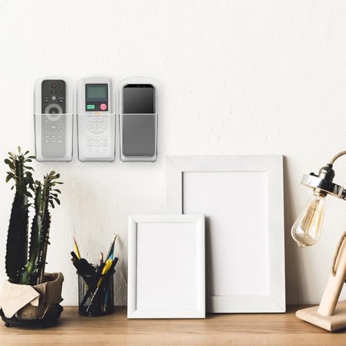 4 PCS Plastic Remote Control Holder Clear Wall Mount Media Organizer Single Compartment Pen Holder for Wall Pencil Holder TV Remote Holder Wall Mount Storage Box for File Makeup Marker Brush Phone
