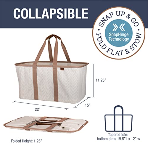 CleverMade Collapsible Laundry Tote 2-Pack (50L) – Foldable Carry-All Storage Bin for Laundry, Car Trunk, RV, Dorm & Home Organization – LUXE Cotton Blend with Vegan Leather Accents, Cream - color: LUXE Cream Herringbone
