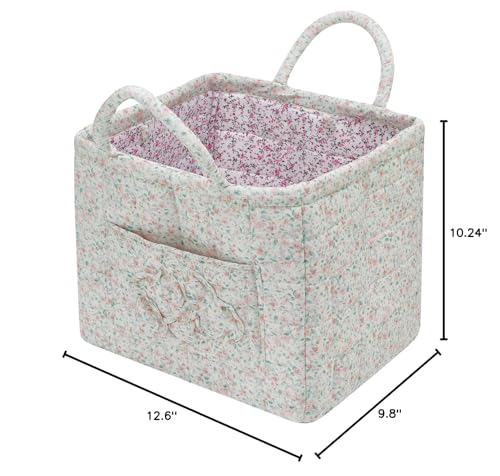 Quilted Fabric Storage Basket with Handles & Pocket, Foldable Laundry Hamper Boho Floral Print Organizer Bin for Home, Picnic, Office 12"x10"x10" (A-1) - color: A-1
