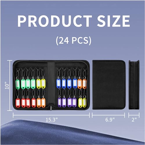 Portable Zippered Key Case,Organizer Waterproof Key Binder with 24 Key Hooks and Tags,Portable Key Storage for Rental Management Real Estate Sales Hotel Executives and Car Service - size: 24 Keys