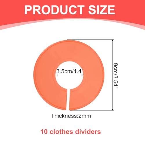 uxcell 10 Pcs Clothes Dividers,Round Closet Rack Dividers Clothing Rack Size Dividers Blank Labels Writable & Reusable for Hanging Clothes Sorting Size, Orange - color: Orange