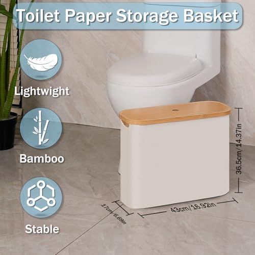 efluky Toilet Paper Basket, Toilet Paper Storage with Lid, Toilet Paper Organizer for Bathroom, Free Standing Toilet Paper Holder with Storage, Beige - color: Beige
