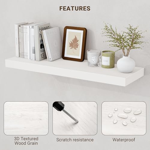 Acovy 55 Inch Floating Shelves, 55"x9.25"x1.5" Inch Deep Floating Shelves for Wall, Wooden Shelves for Bathroom, Bedroom, Living Room, Cream White Oak,1 Piece - color: Cream White Oak, size: 55"x9.25"-1pc