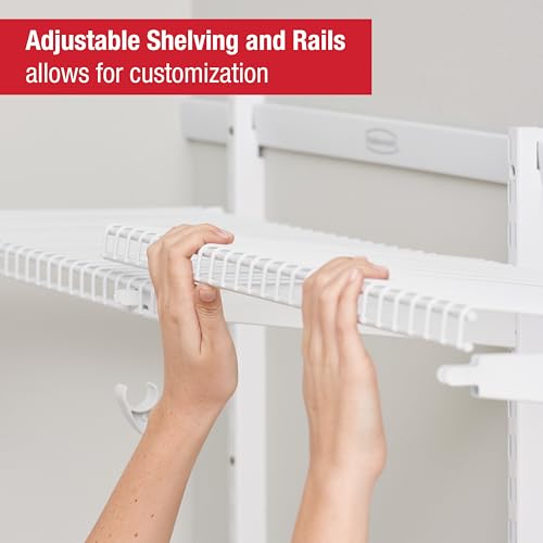Rubbermaid Configurations Custom Closet Kit 2-4 Ft. Adjustable Metal Wire Shelving White Finish Expandable Organization System Hardware Included for Home Closet/Pantry/Laundry/Mudroom - color: White, size: 2-4 Feet