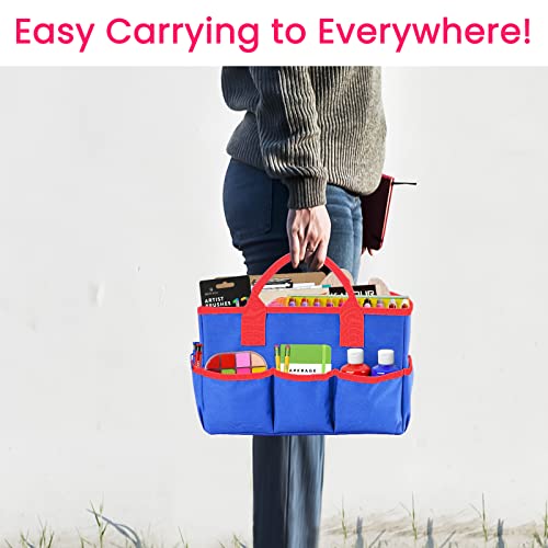 Desktop Tote and Organizer, Teacher Helper Bag for Arts, Books, Stationery, Office Desk, Make-up Storage with Handles for Travel (Blue) - color: Blue