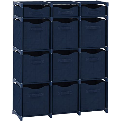 Cube Storage Organizer with Storage Bins Included - The Perfect Closet Organizers and Storage Solution. Includes 12 Storage Cubes, Great For Toy Storage, Closet Storage, Clothes Storage (Navy) - color: Navy, size: 12 Storage Cubes