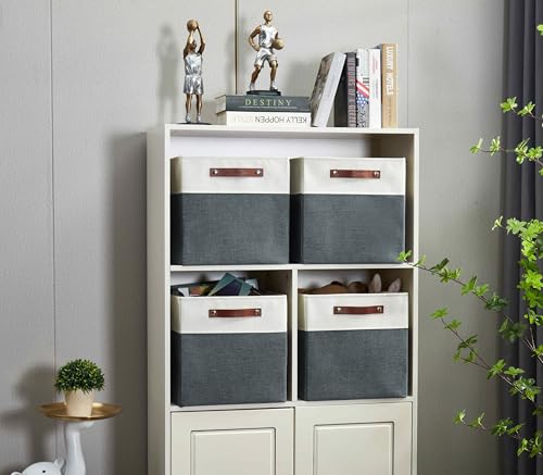 DECOMOMO Fabric Cube Storage Bins - Storage Baskets for Shelves, Cube Storage Organizer for Kallax and Cubbies (Slate Grey & White, 11 inch Cube) - 4 Pack - color: Slate Grey and White, size: Cube 11" /4pcs