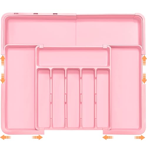 Spaclear Silverware Organizer Expandable Kitchen Utensil Drawer Organizer Large BPA Free Adjustable Cutlery Silverware Tray for Spoons Forks Knives Storage Divider for Kitchen Flatware 6-9 Slots Pink - color: Pink