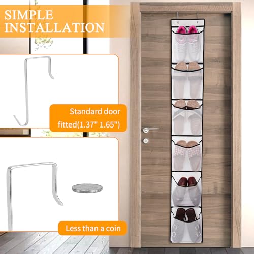 GOMAJI 6 Large Breathable Mesh Pockets, Over The Door Shoe Organizer, Boots Hanging Storage Shoe Rack for Closet, Accessories - - White