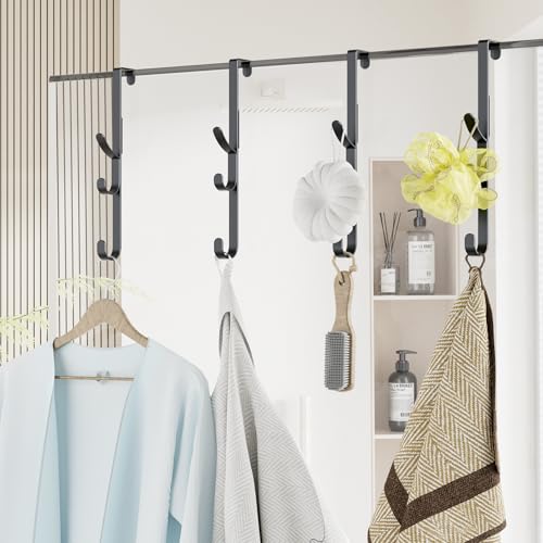 Over The Door Hooks Hanger,Over The Door Towel Hook Organizer Hanging for Coat Clothes Backpack hat Purse Metal Towel Rack Back of Shower for Bathroom,Dorm,Bedroom,Kitchen,Office Closet Black-4Packs - color: Black, size: 4 Pack