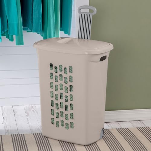 Sterilite 3-Pack Ultra Wheeled Hamper, Plastic Rolling Laundry Basket, Gray Pumice - Portable Clothes Carrier with Flip-Top Lid and Retractable Handle for Home, Apartment, and Dorm - color: Gray Pumice
