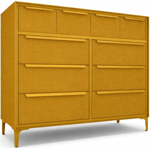 tinge Naima Premium Fabric Dresser - Strong Metal Frame, 10 Spacious Sag-Proof Drawers with Sleek Metal Handles - Premium & Durable Storage Solution for Your Home (Yellow) - color: Yellow, size: 14"D x 39.2"W x 35.8"H (10 Drawers)