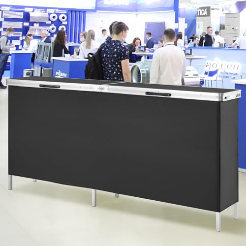 VEVOR Extra Long Folding Portable Bar Tradeshow Podium Table for Indoor, Outdoor, Party, Picnic, Exhibition, Includes Carrying Case, Storage Shelf and Black Skirt, 77.95" x 15.16" x 34.65" - size: 77.95 INCH