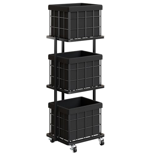 120L Vertical Rolling Laundry Hamper with Removable Bags, 3 Section Laundry Basket with Wheels, Slim Tall 3 Tier Laundry Sorter for Small Spaces, Dorm, Laundry Room, Bathroom, Closet, Black - color: Black, size: 3 Tier