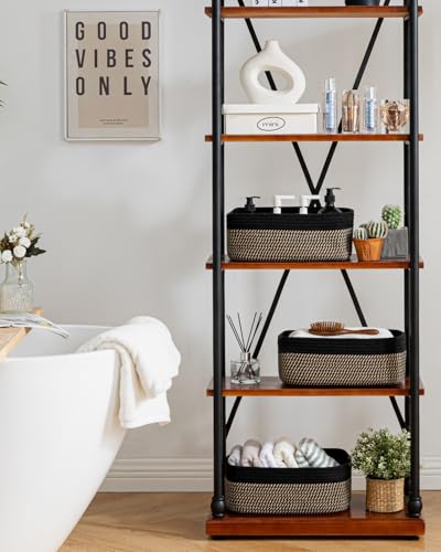 Small Woven Basket, 13.5 x 9.5 x 5 Inches, Storage Basket for Organizing, Cute Small Rope Shelf Closet Cube Storage Bins Baskets for Shelves, Dog Toy Gift Baskets Empty, 3 Pack Black & Brown - color: Black & Brown, size: 13.5"L x 9.5"W x 5"H