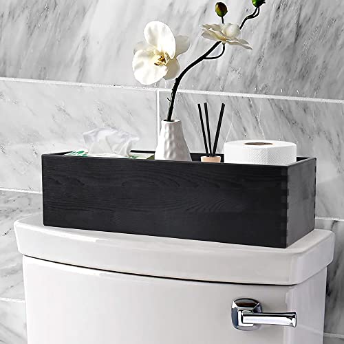 LotFancy Bathroom Decor Box, 2 Pack Wooden Toilet Paper Holder, Black Toilet Tank Storage Basket, Farmhouse Rustic Back of Toilet Tray - color: Black