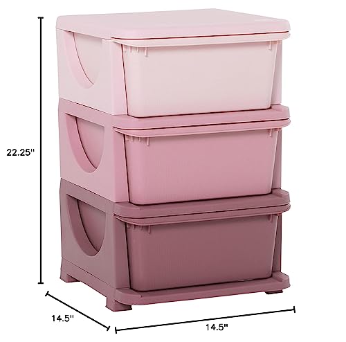 Qaba 3 Tier Kids Storage Unit, 3 Drawer Chest Toy Organizer Plastic Bins for Kids Bedroom Nursery Kindergarten Living Room for Boys Girls Toddlers, Pink - color: Pink, size: 14.5" X 14.5" X 22.25"
