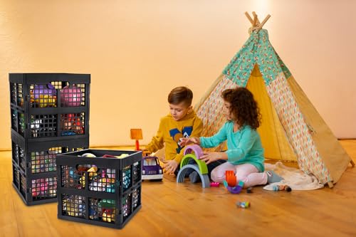 Eslite 3-Pack Collapsible Plastic Storage Crates,Foldable Crates for Storage,16L (Black) - color: Black