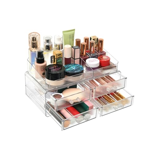 ZHIAI stackable storage drawer, transparent cosmetics storage box, cosmetics and beauty products storage organizer, suitable for makeup room, bathroom, storage room, home - color: 4 short draws