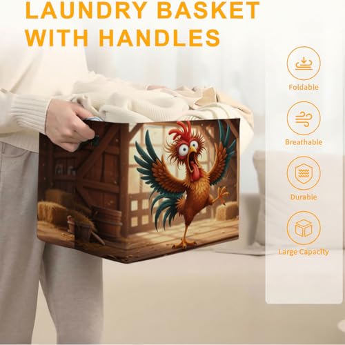 56L Chicken Laundry Basket Clothes Hamper with Handles,Foldable Blanket Storage Large Laundry Hamper with Waterproof PE,Toy Storage Bin Organizer,Cube Clothes Organizer,Home Decor - color: Chicken