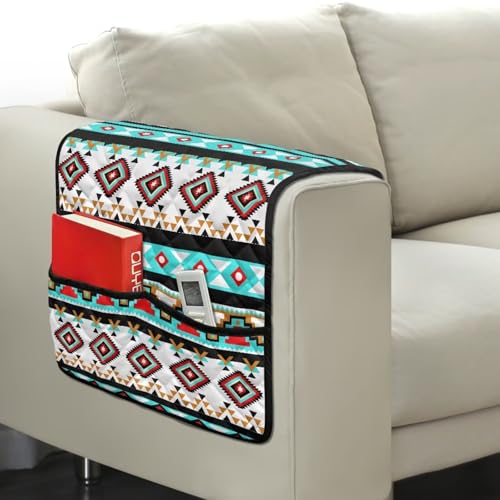 Blue Aztec Tribal Geometry Print Armrest Cover for Sofa Control Holder Sofa Armrest Organizer for Magazine, Tablet, Phone, iPad Chair Arm Covers 44x20 inch Couch Cover - color: Blue Aztec Tribal Geometry