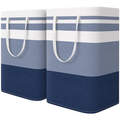 HomeHacks 2-Pack Large Laundry Basket, Waterproof, Freestanding Laundry Hamper, Collapsible Tall Clothes Hamper with Extended Handles for Clothes Toys in the Dorm and Family (Blue, 75L) - color: Blue, size: 75L